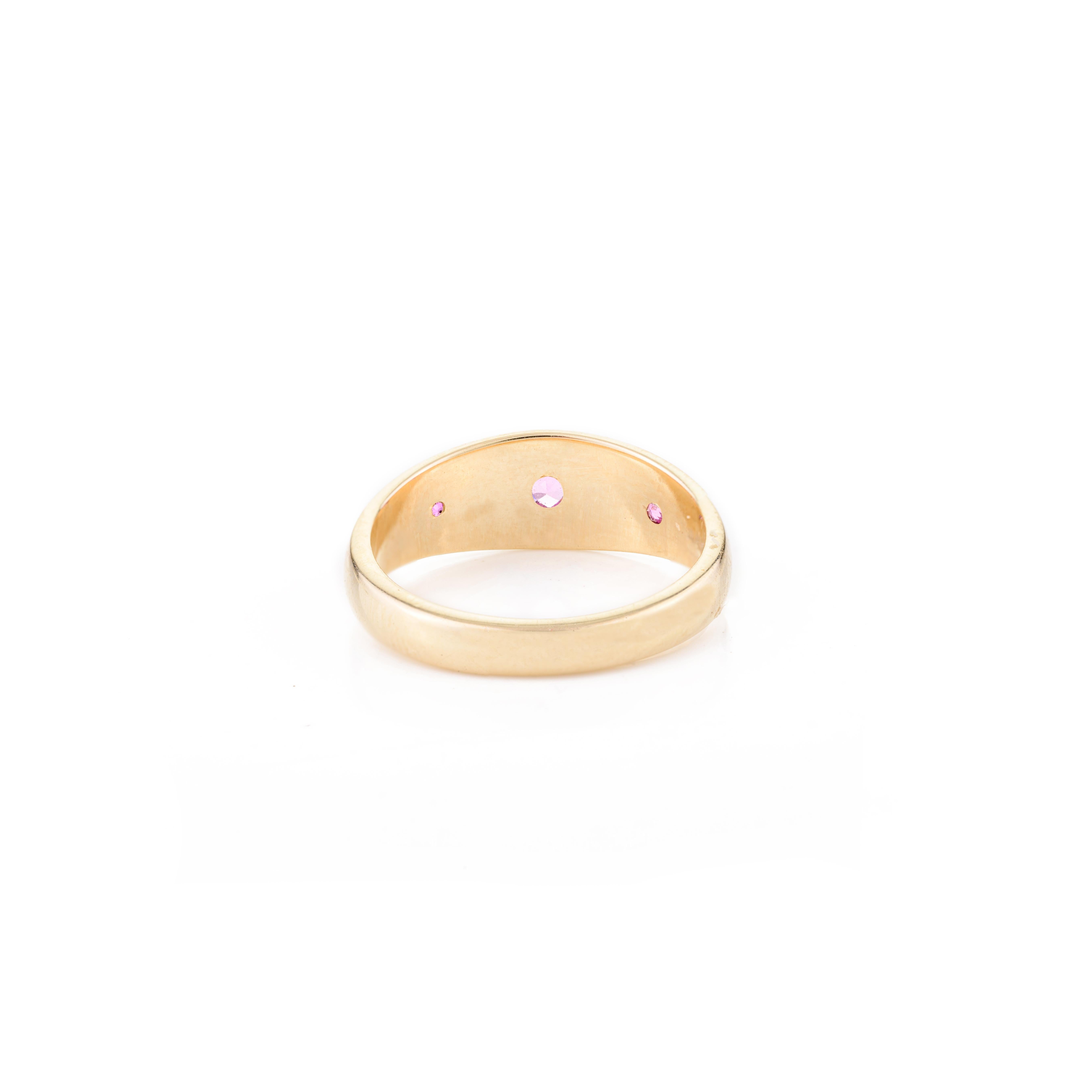 For Sale:  Natural Pink Sapphire Pinky Dome Ring Birthday Gift in 14k Solid Yellow Gold 6