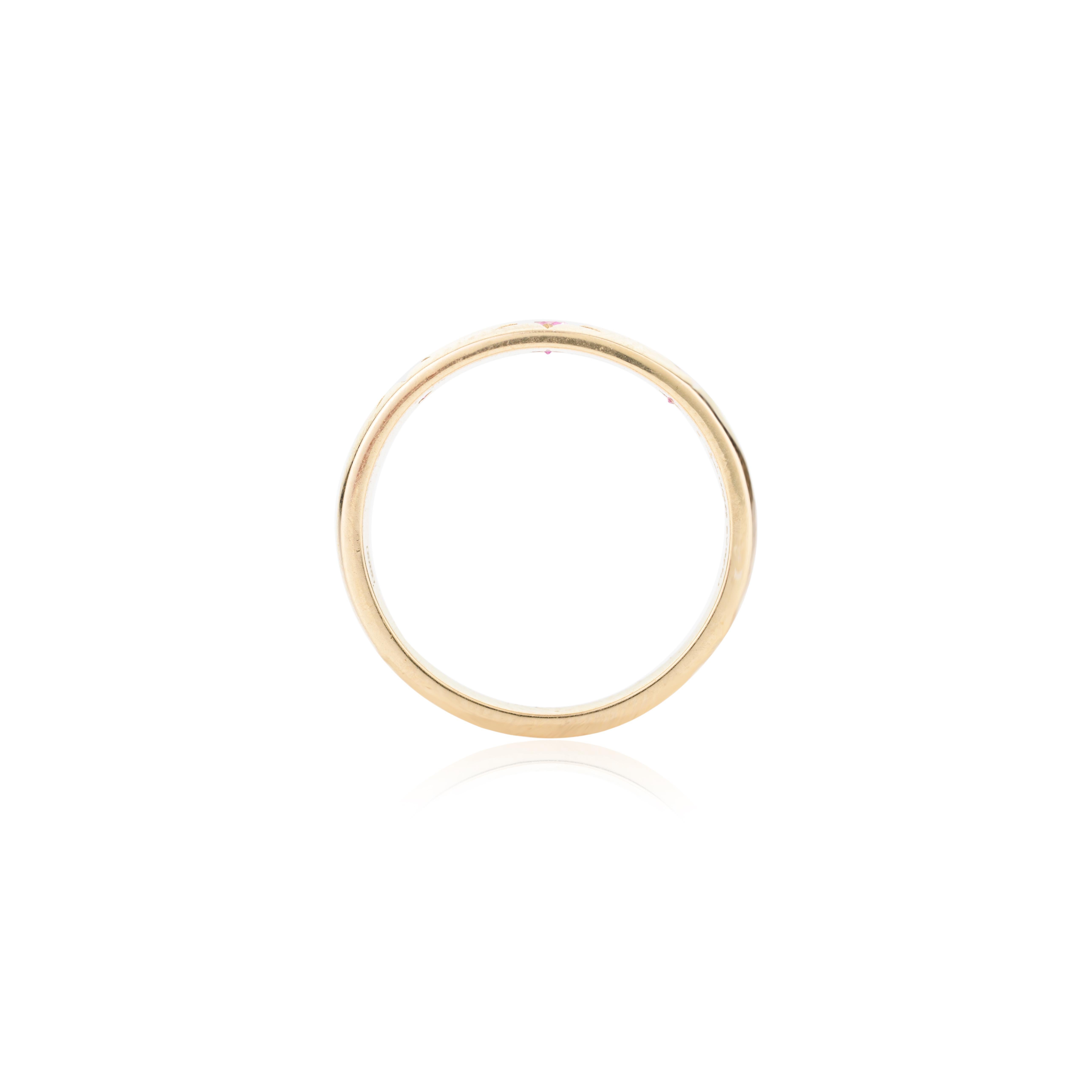 For Sale:  Natural Pink Sapphire Pinky Dome Ring Birthday Gift in 14k Solid Yellow Gold 9