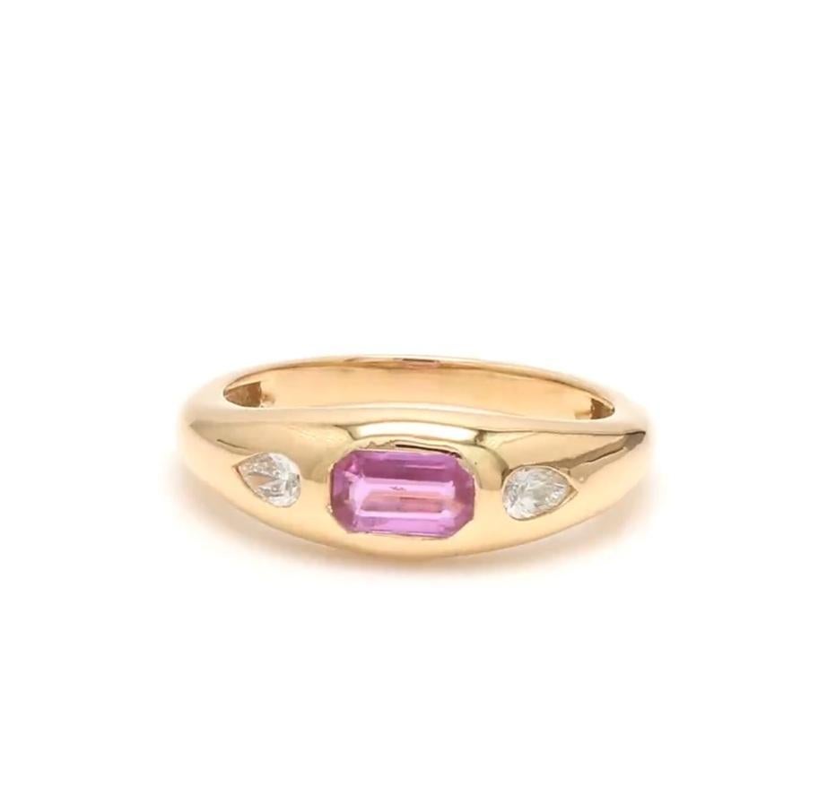 Anello con zaffiro rosa naturale in oro 14k in vendita 6
