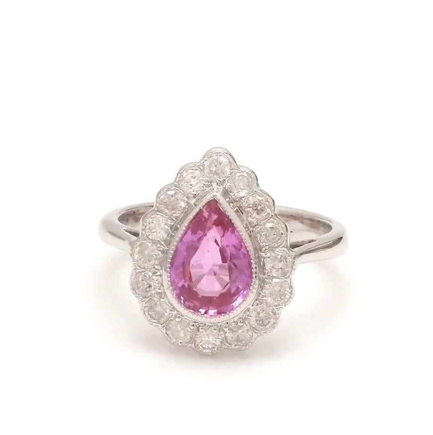 Rosafarbener Saphir Diamantring mit Birnenschliff Gold  Natürlicher rosa Saphir Birne Diamant Vintage Ring Gold  Rosafarbener Saphir-Birne-Diamant-Filigranring

STEIN DETAILS :
✦ Edelstein :Pink Sapphire
✦ Edelsteinart : Natürlich
✦ Größe der