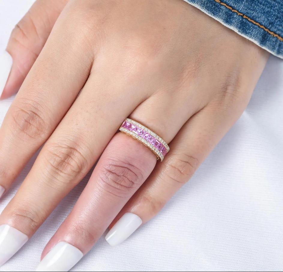 Taglio Asscher Natural pink sapphire ringin 18k gold in vendita