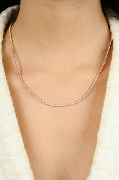 Collier tennis élégant fabriqué à la main en or jaune 14 carats avec saphir rose naturel