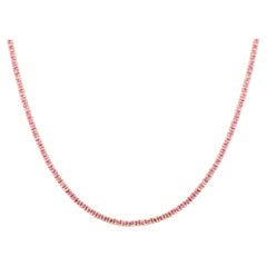 Natural Pink Sapphire Sleek Tennis Necklace Handcrafted in 14k Yellow Gold