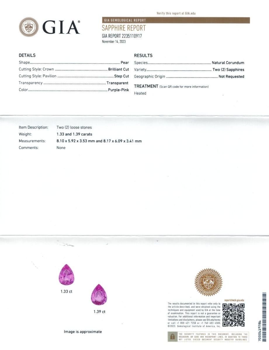 Mixed Cut Natural Pink Sapphire Stone 2.72 cts in 14KWG Earrings with Diamonds /GIA Report For Sale