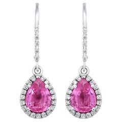 Zaffiro rosa naturale da 2,72 carati in orecchini 14KWG con diamanti / Rapporto GIA