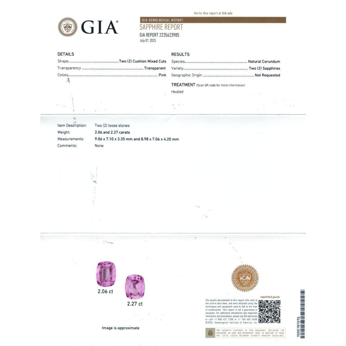 Natürliche rosa Saphir Stein 4,33 cts in 18K Weißgold Ohrringe w Dia/GIA Bericht (Gemischter Schliff) im Angebot