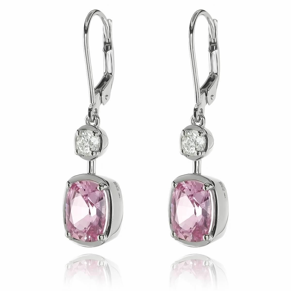 Natürliche rosa Saphir Stein 4,33 cts in 18K Weißgold Ohrringe w Dia/GIA Bericht im Zustand „Neu“ im Angebot in Los Angeles, CA