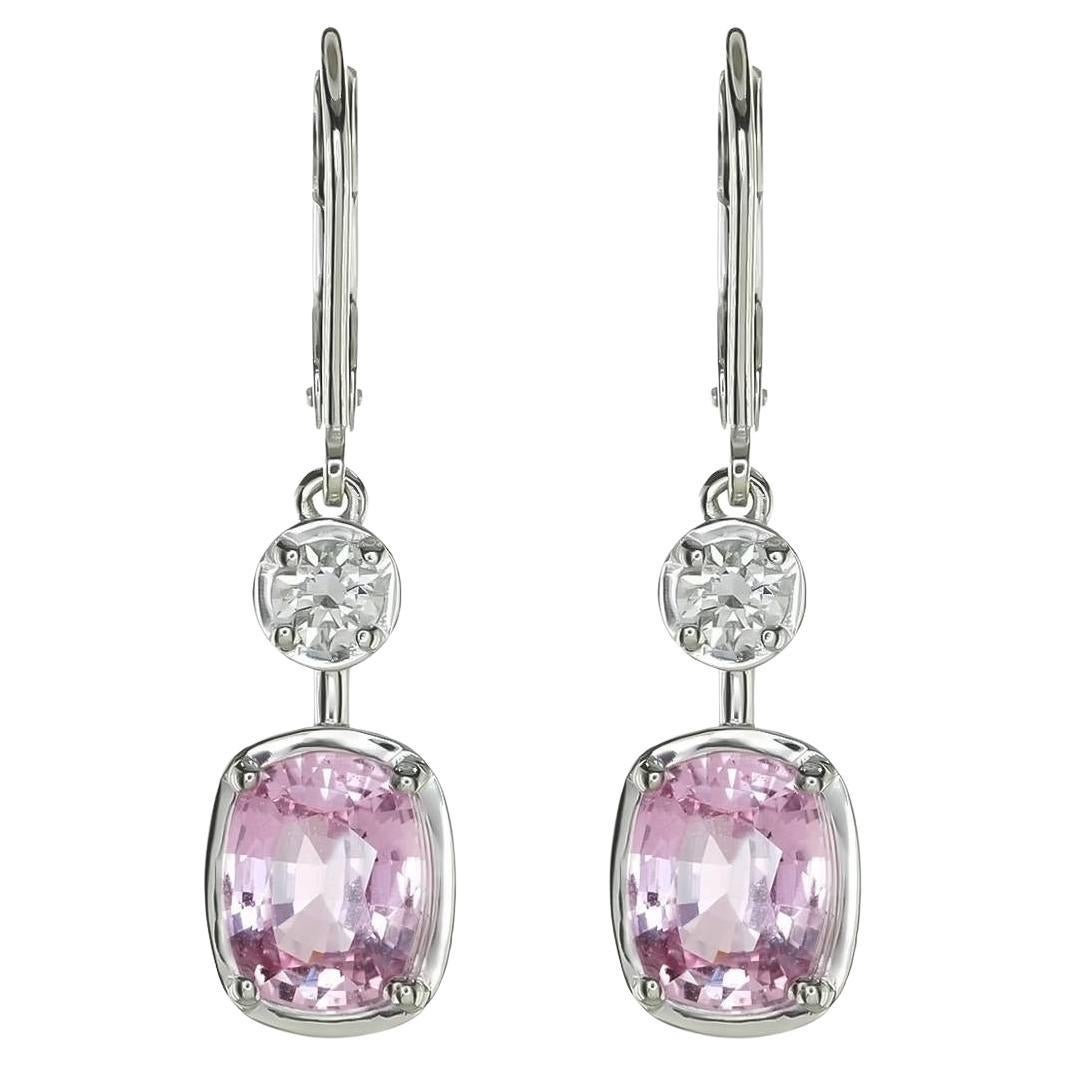 Natürliche rosa Saphir Stein 4,33 cts in 18K Weißgold Ohrringe w Dia/GIA Bericht im Angebot