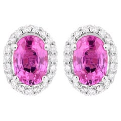 Natürlicher rosa Saphir Ohrstecker mit Diamanten 1,46 Karat 14K Weißgold