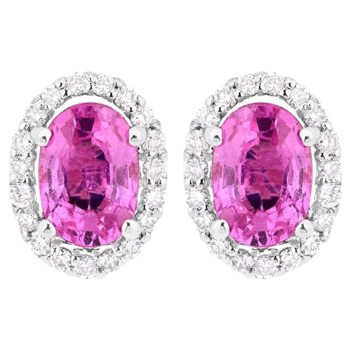 Natürlicher rosa Saphir Ohrstecker mit Diamanten 1,46 Karat 14K Weißgold