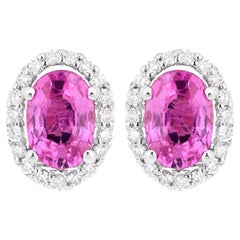 Natürlicher rosa Saphir Ohrstecker mit Diamanten 1,46 Karat 14K Weißgold