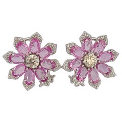 Natural Pink Sapphire Studs/Earrings Set in 18 Karat Gold with Diamonds