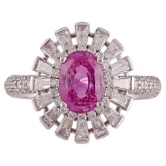 Natural Pink Sapphire Surrounded By Diamonds Finish in 18k Gold Ring