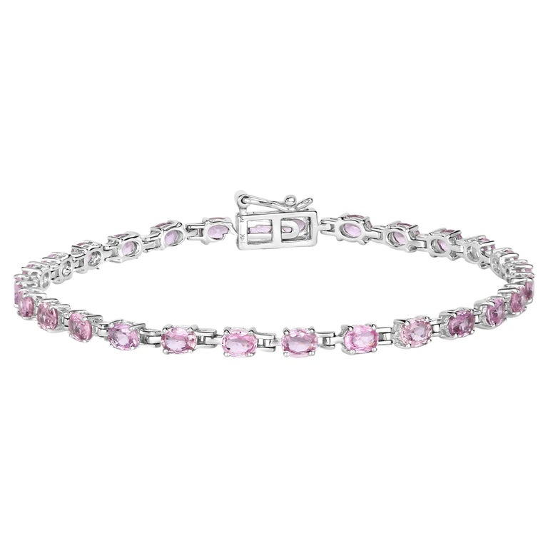 Natural Pink Sapphire Tennis Bracelet 5.90 Carats 14k White Gold For