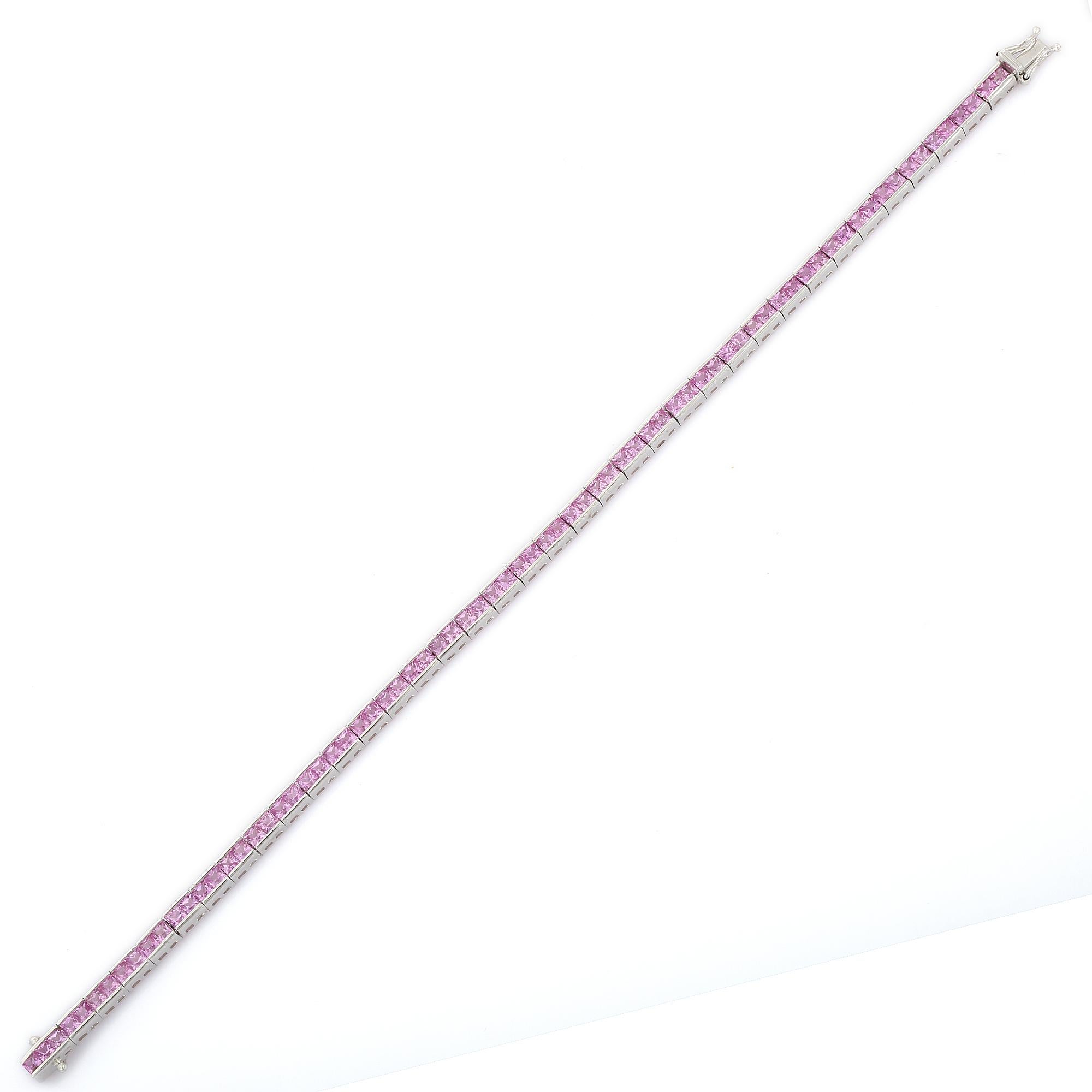 Natural Pink Sapphire Tennis Bracelet in 18K White Gold Ready to Ship For Sale 1