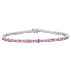 Natural Pink Sapphire Tennis Bracelet in 18K White Gold Ready to Ship
