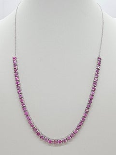 Collana Tennis con zaffiro rosa naturale, 8,02 in oro bianco 14K, 17"