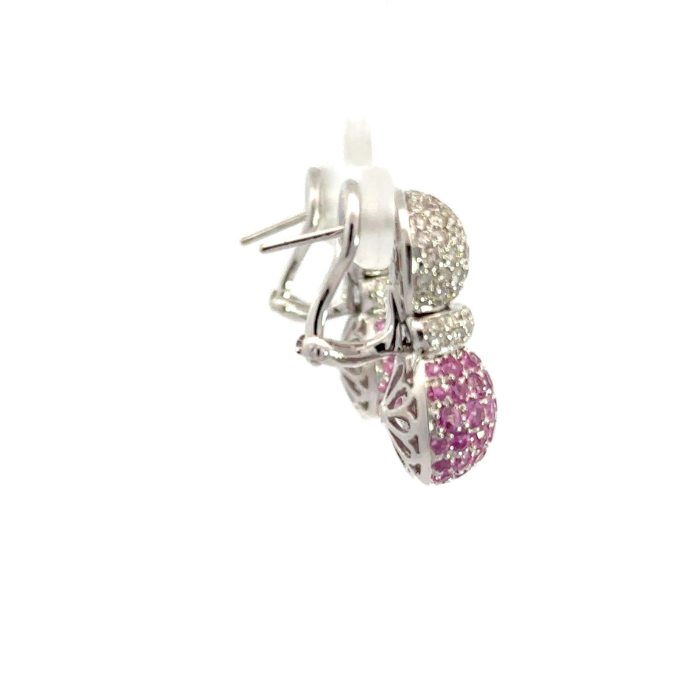 Natural Pink Sapphire & White Diamond, Pineapple Earrings in 18 Kt White Gold  In New Condition For Sale In Westmount, CA