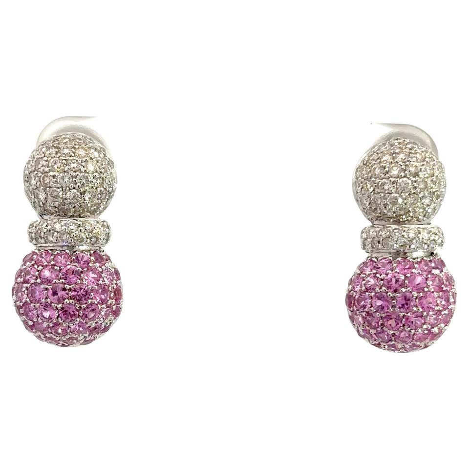 Blue Sapphire and Diamond Puff Cushion Shape Earring in 18 Karat White ...