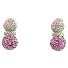 Natural Pink Sapphire & White Diamond, Pineapple Earrings in 18 Kt White Gold 