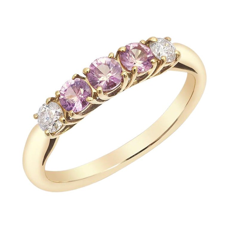 Natürliche rosafarbene Saphire 0,52 Karat Steine in 18 Karat Gelbgold Ring mit Diamanten gefasst