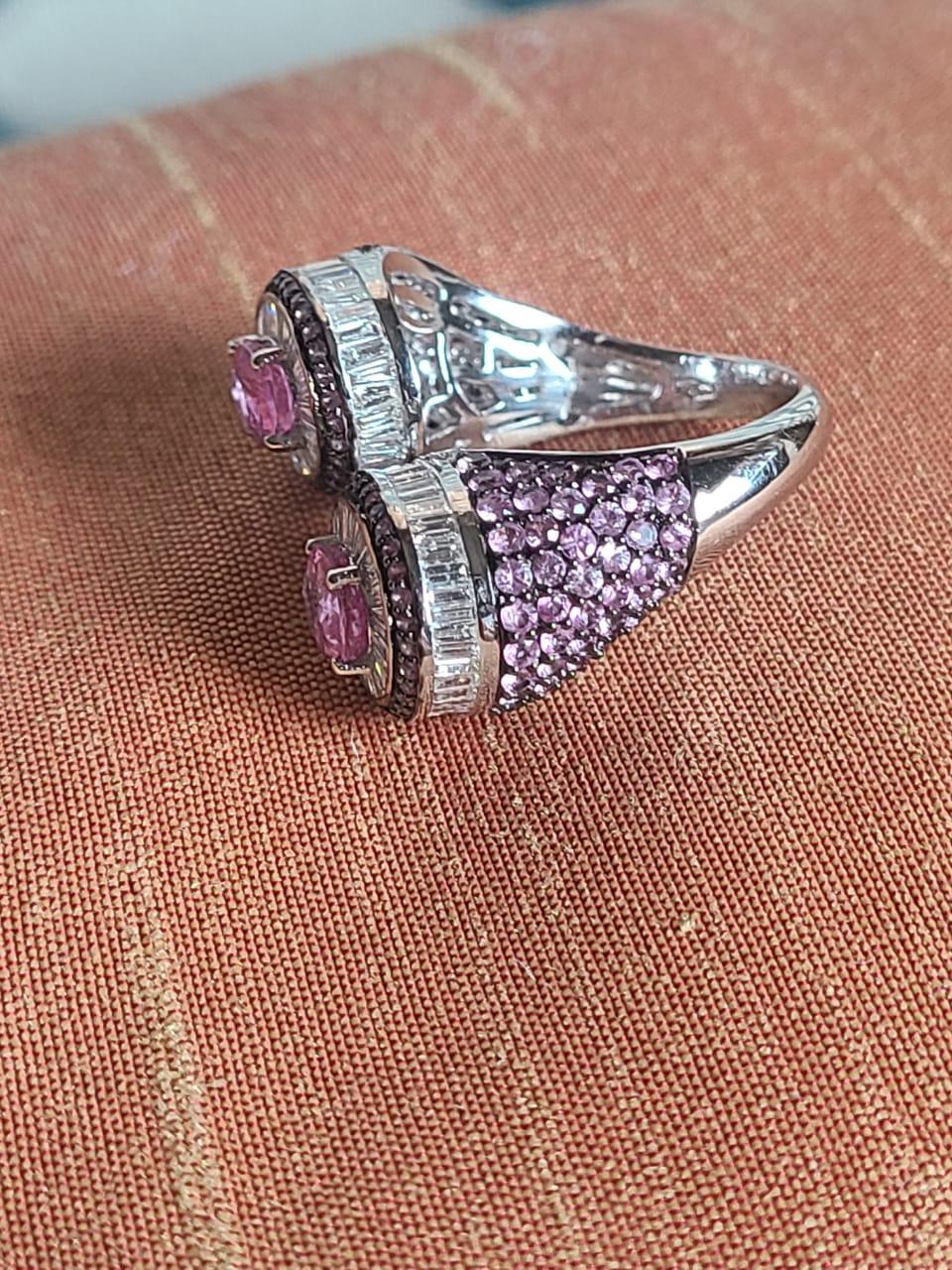 Women's or Men's Natural, Pink Sapphires & Diamonds Cocktail Ring Set in 18K White Gold