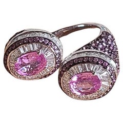 Natural, Pink Sapphires & Diamonds Cocktail Ring Set in 18K White Gold