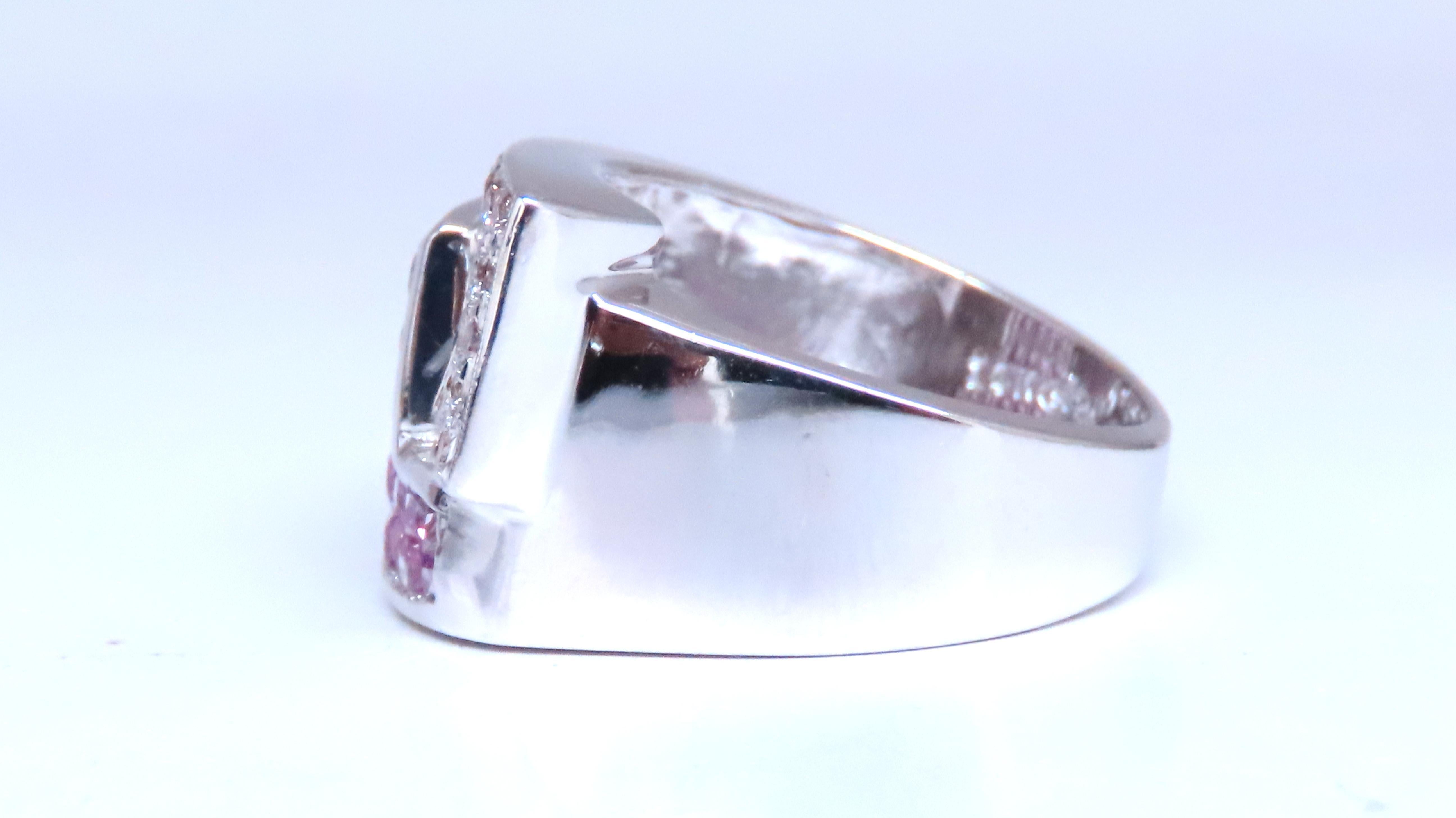 Princess Cut Natural Pink Sapphires Diamonds Geometric Band 14kt Gold 12441 For Sale