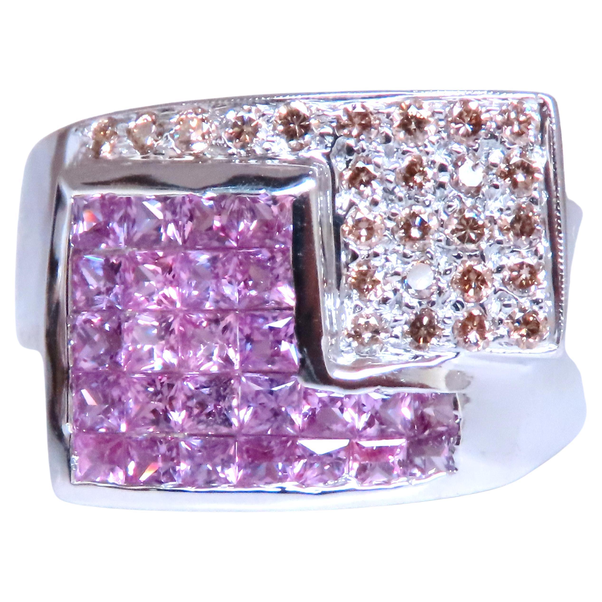 Natural Pink Sapphires Diamonds Geometric Band 14kt Gold 12441