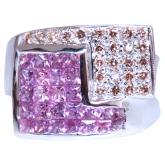 Natural Pink Sapphires Diamonds Geometric Band 14kt Gold 12441*