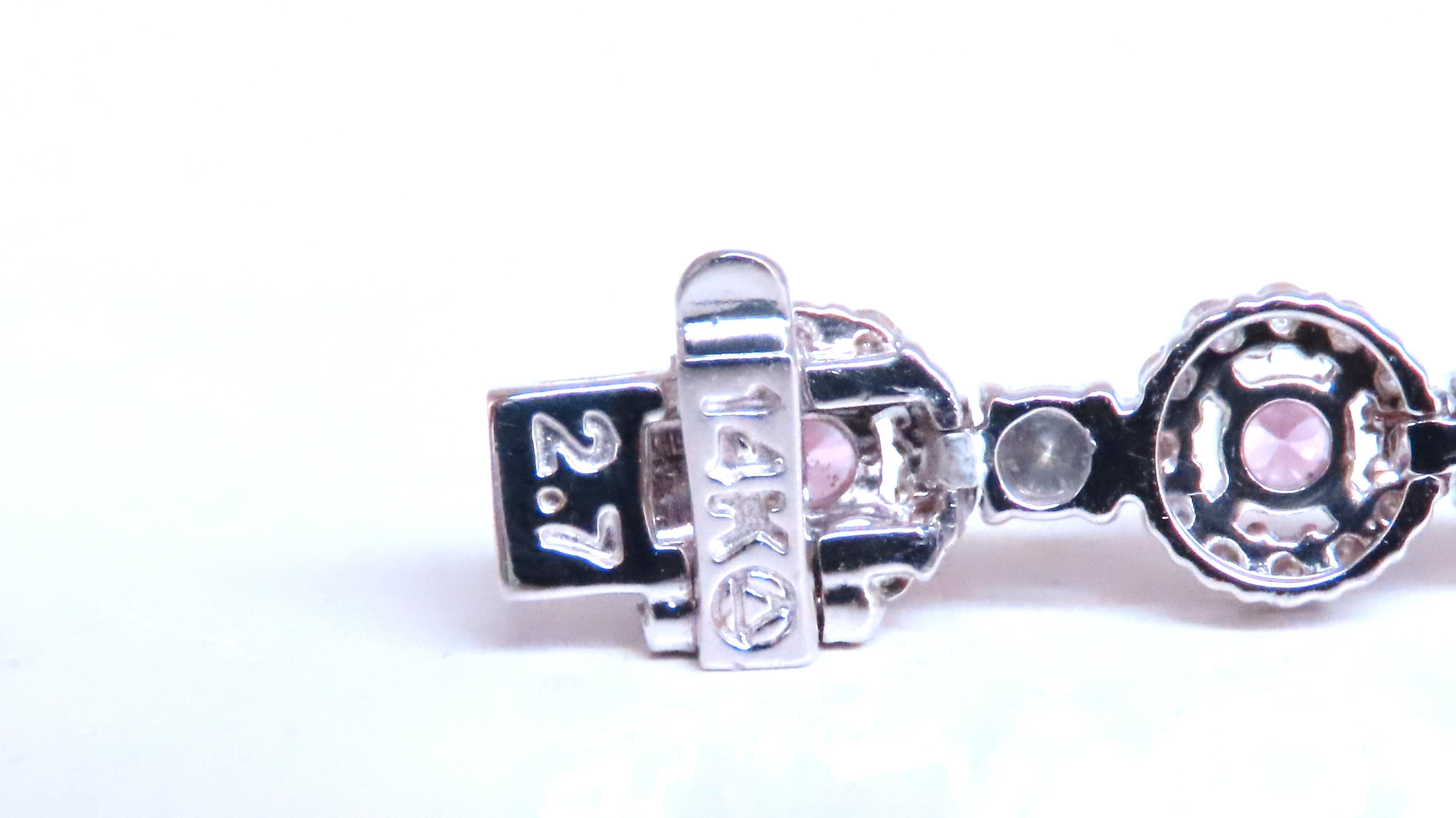 Natürliche rosa Saphire Armband 
Runde, voll geschliffene Brillanten.
Jeweils 2,8 mm breit.
Saubere Klarheit & Transparent.

3,24ct Natürliche Diamanten
G-Farbe Vs-2 Klarheit

Armband 6,75 Zoll
12,9 Gramm
Armband 6,2 mm breit
14.000 $ Schätzung tp
