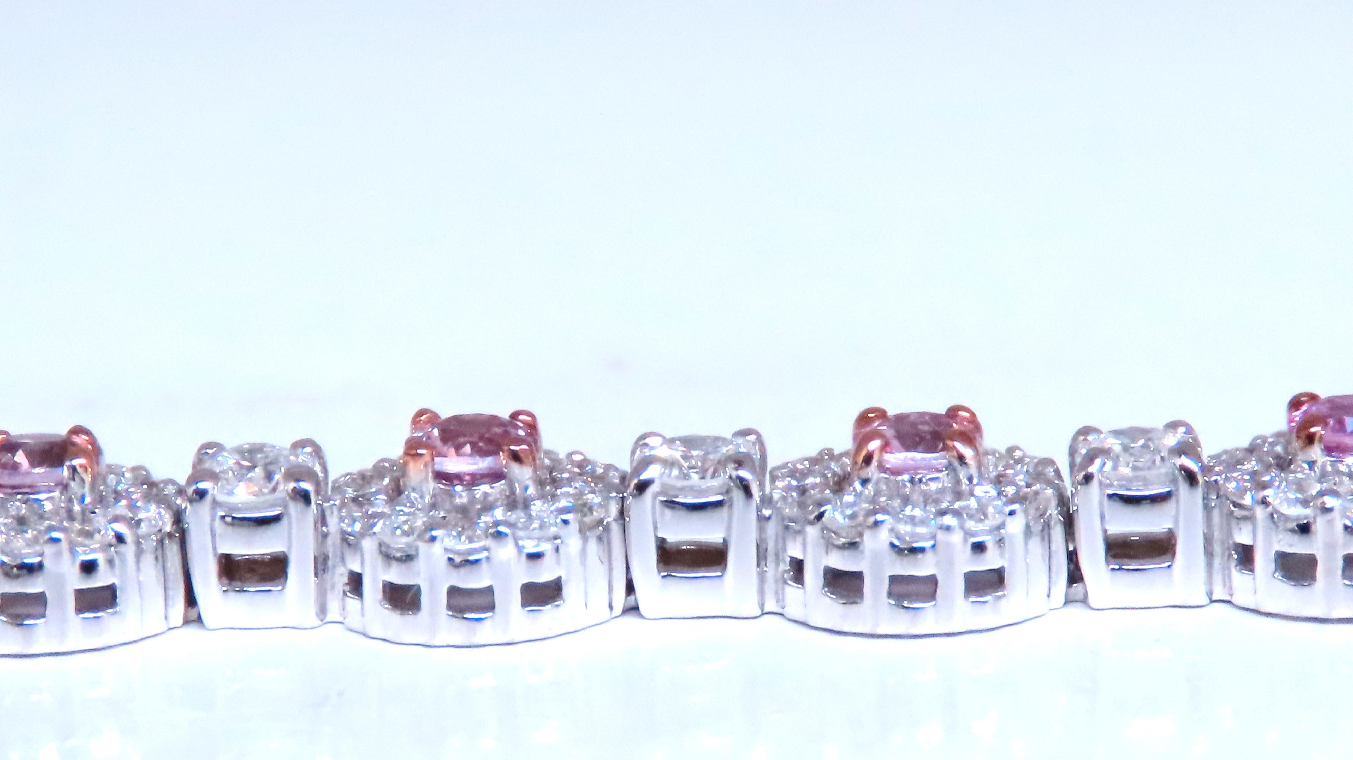 Tennisarmband mit natürlichen rosa Saphiren und Diamanten 14kt 12468 (Rundschliff) im Angebot