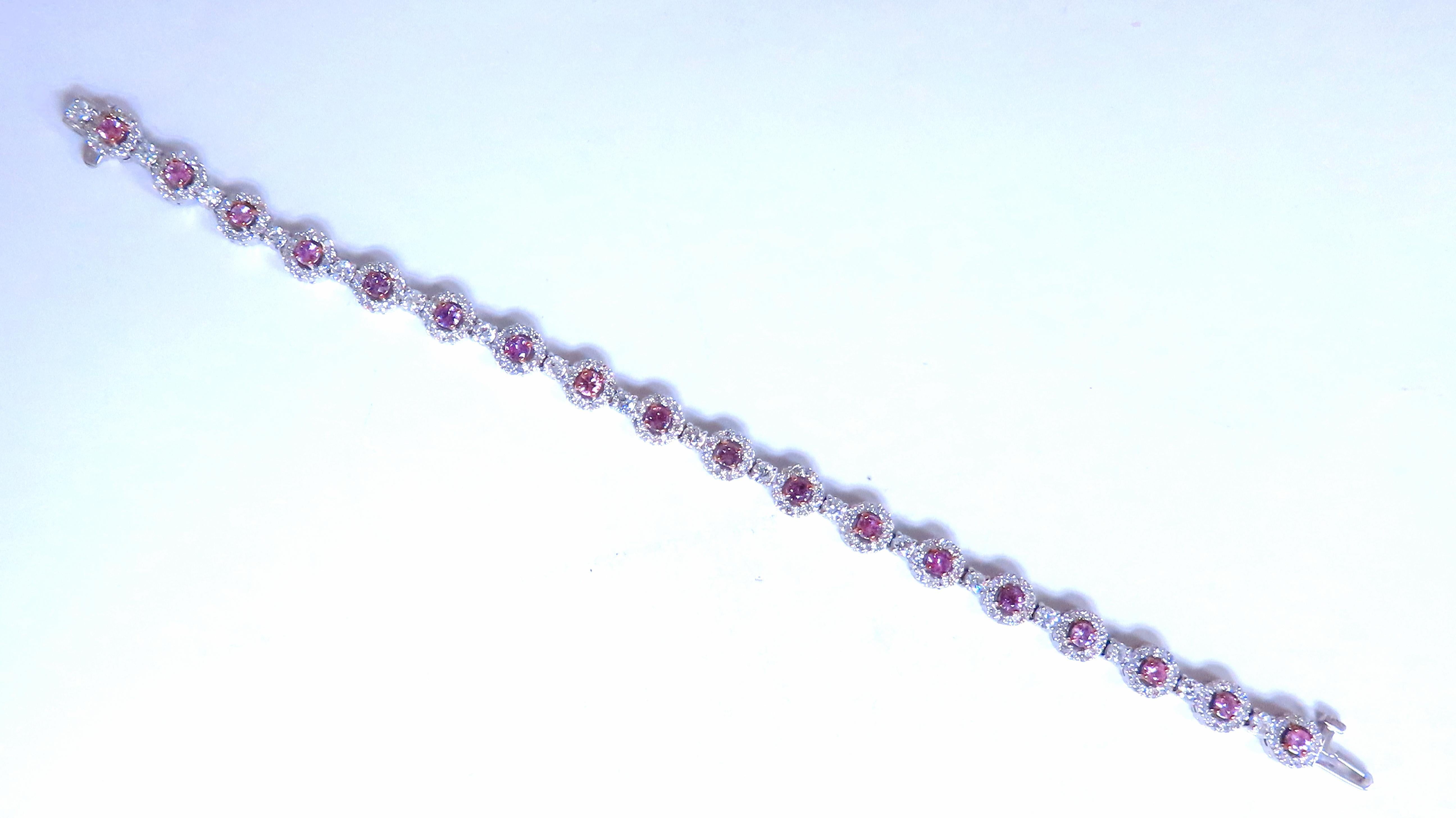 Tennisarmband mit natürlichen rosa Saphiren und Diamanten 14kt 12468 Damen im Angebot