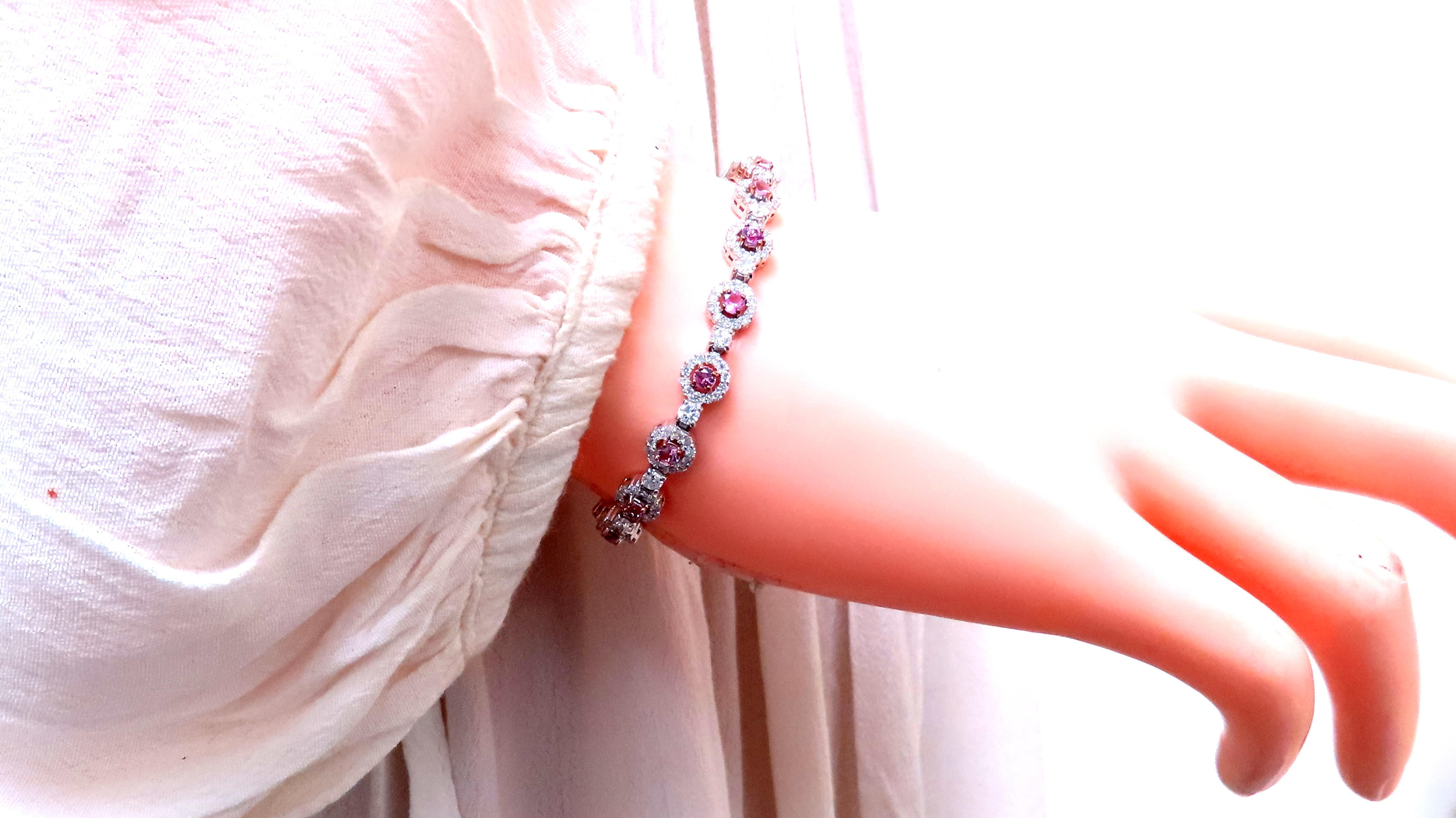 Tennisarmband mit natürlichen rosa Saphiren und Diamanten 14kt 12468 im Angebot 1