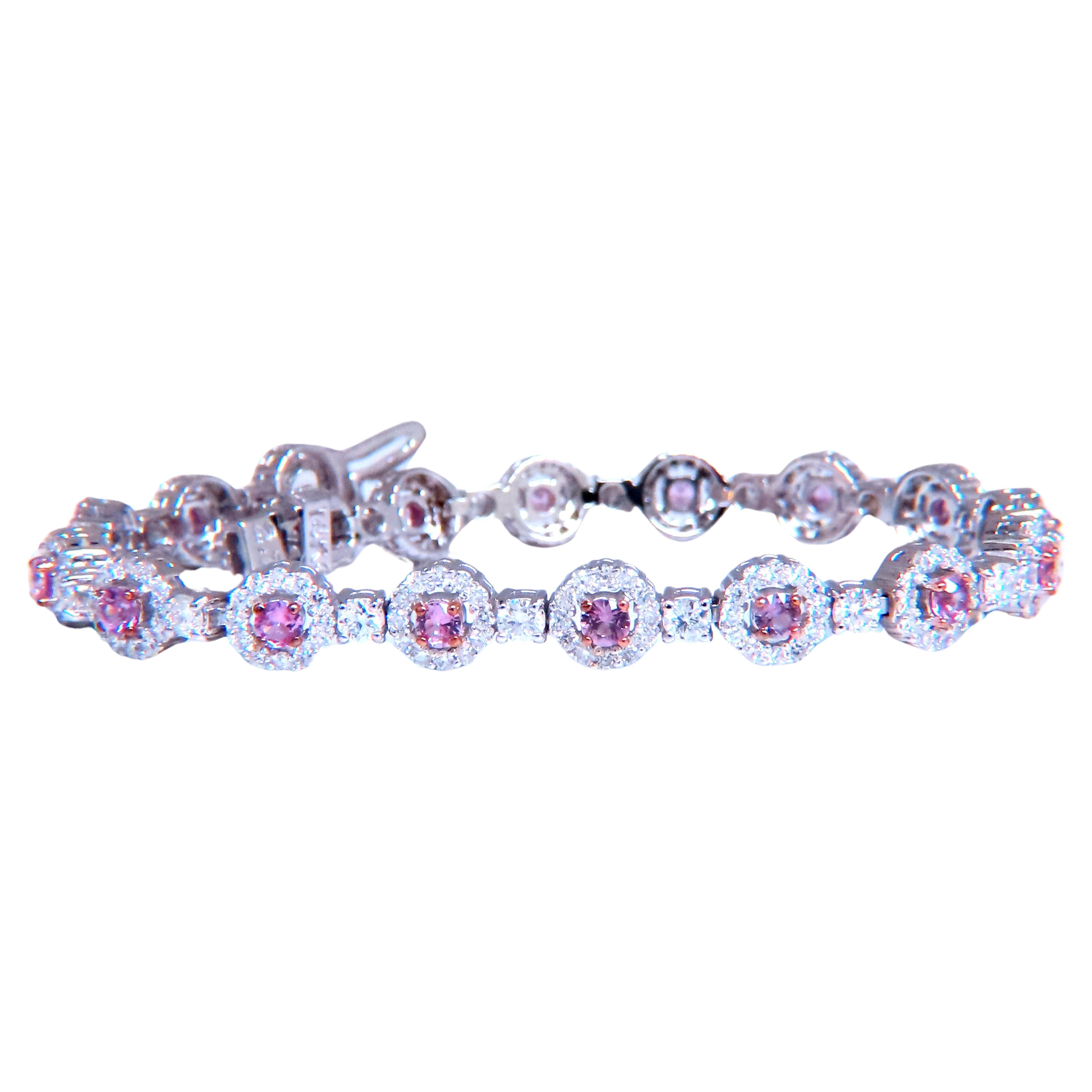 Tennisarmband mit natürlichen rosa Saphiren und Diamanten 14kt 12468 im Angebot