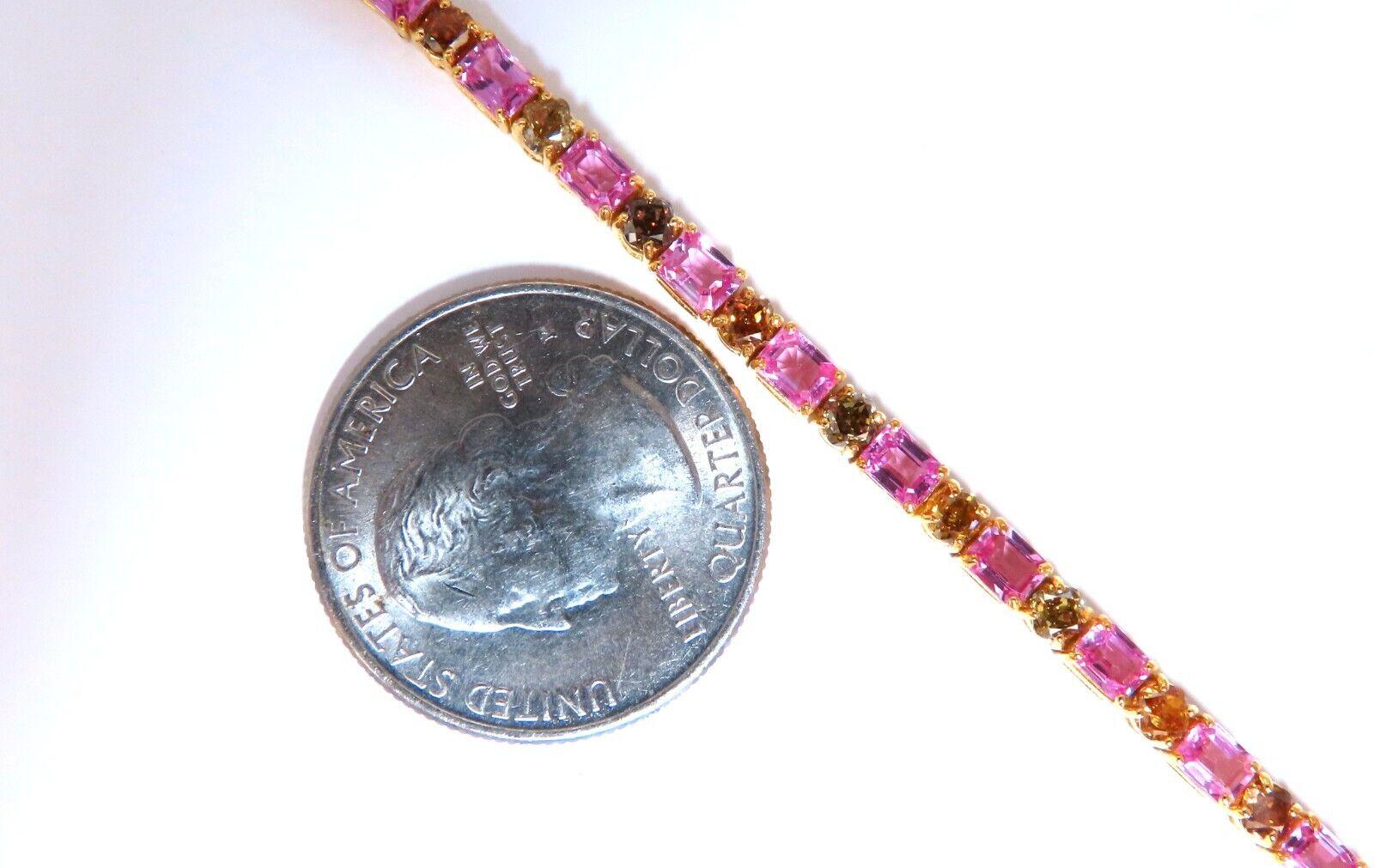 Natural Pink Sapphires & Fancy Color Diamonds Bracelet 14kt Fancy Yellow Brown In New Condition For Sale In New York, NY