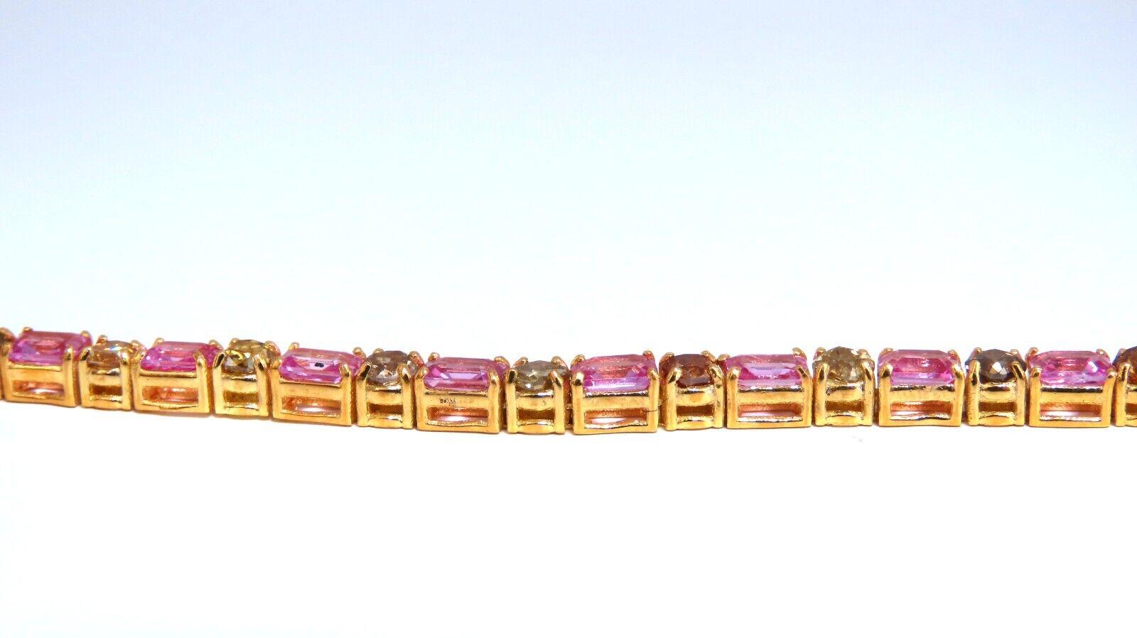 Women's or Men's Natural Pink Sapphires & Fancy Color Diamonds Bracelet 14kt Fancy Yellow Brown For Sale