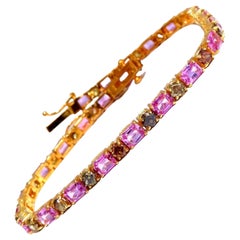 Pulsera de zafiros rosas naturales y diamantes de colores especiales, de 14kt, color amarillo-marrón*