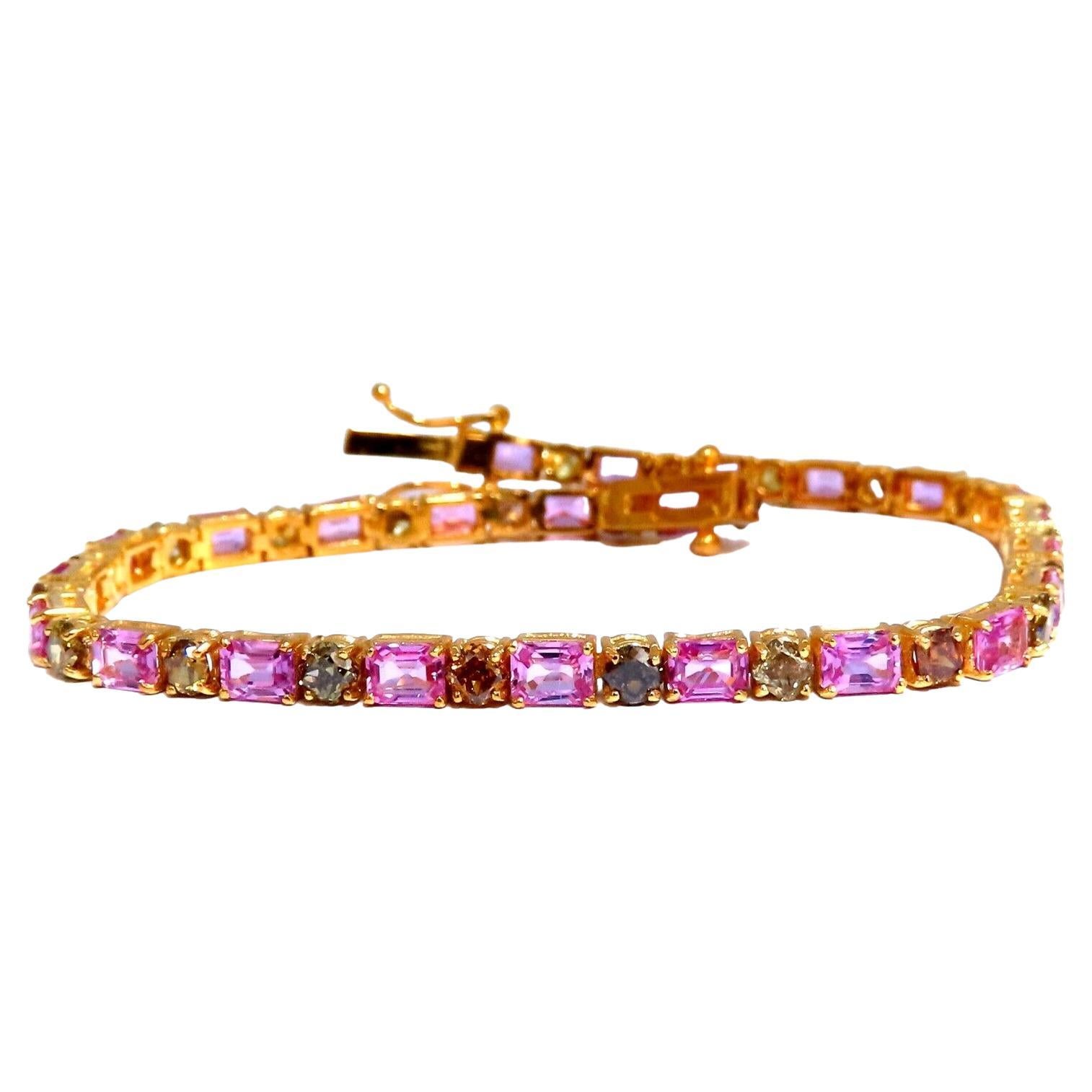 Natural Pink Sapphires & Fancy Color Diamonds Bracelet 14kt Fancy Yellow Brown