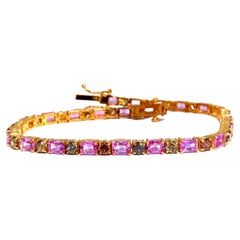 Natural Pink Sapphires & Fancy Color Diamonds Bracelet 14kt Fancy Yellow Brown