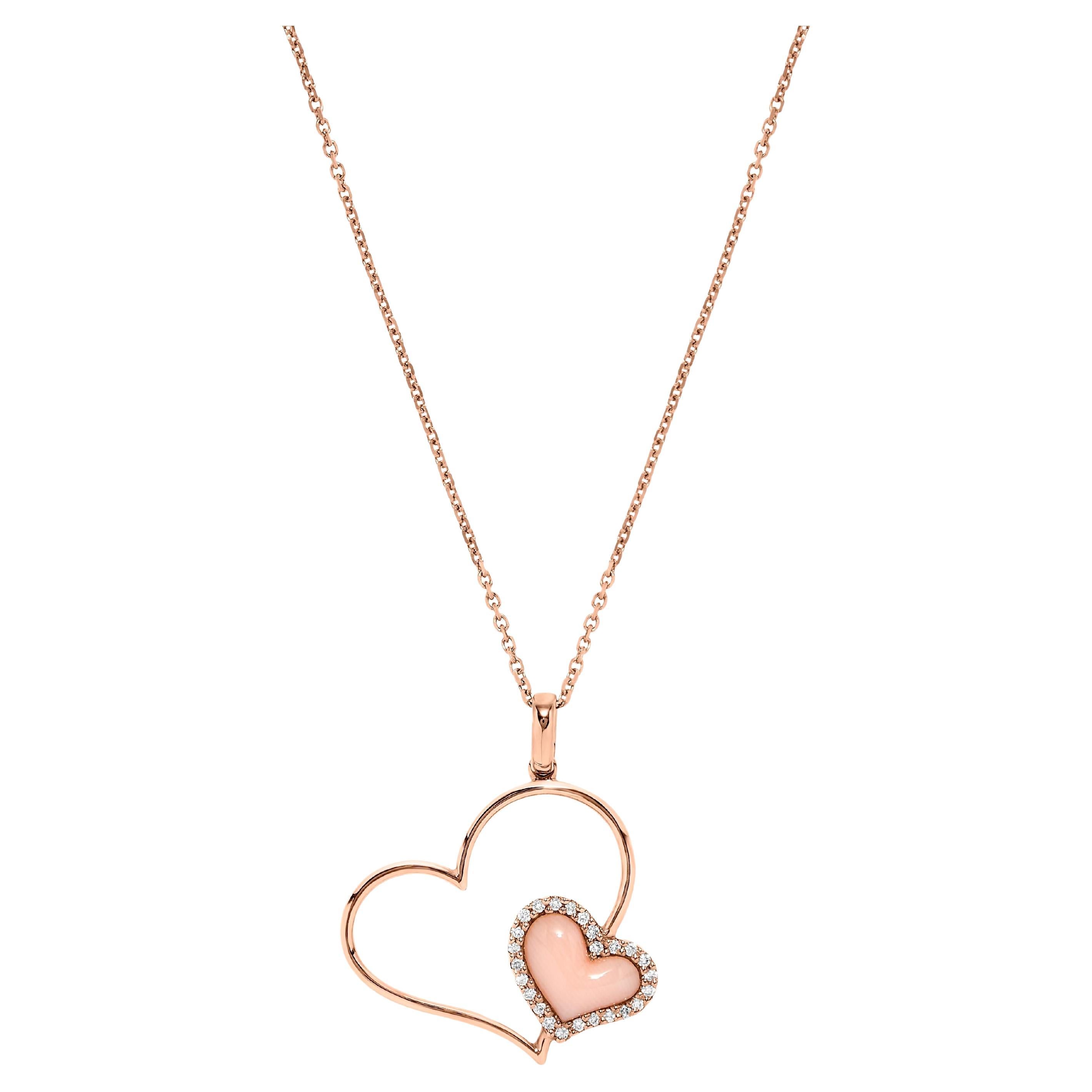 Natural Pink Shell and White Diamond .25 Carat TW Rose Gold Reversible Pendant