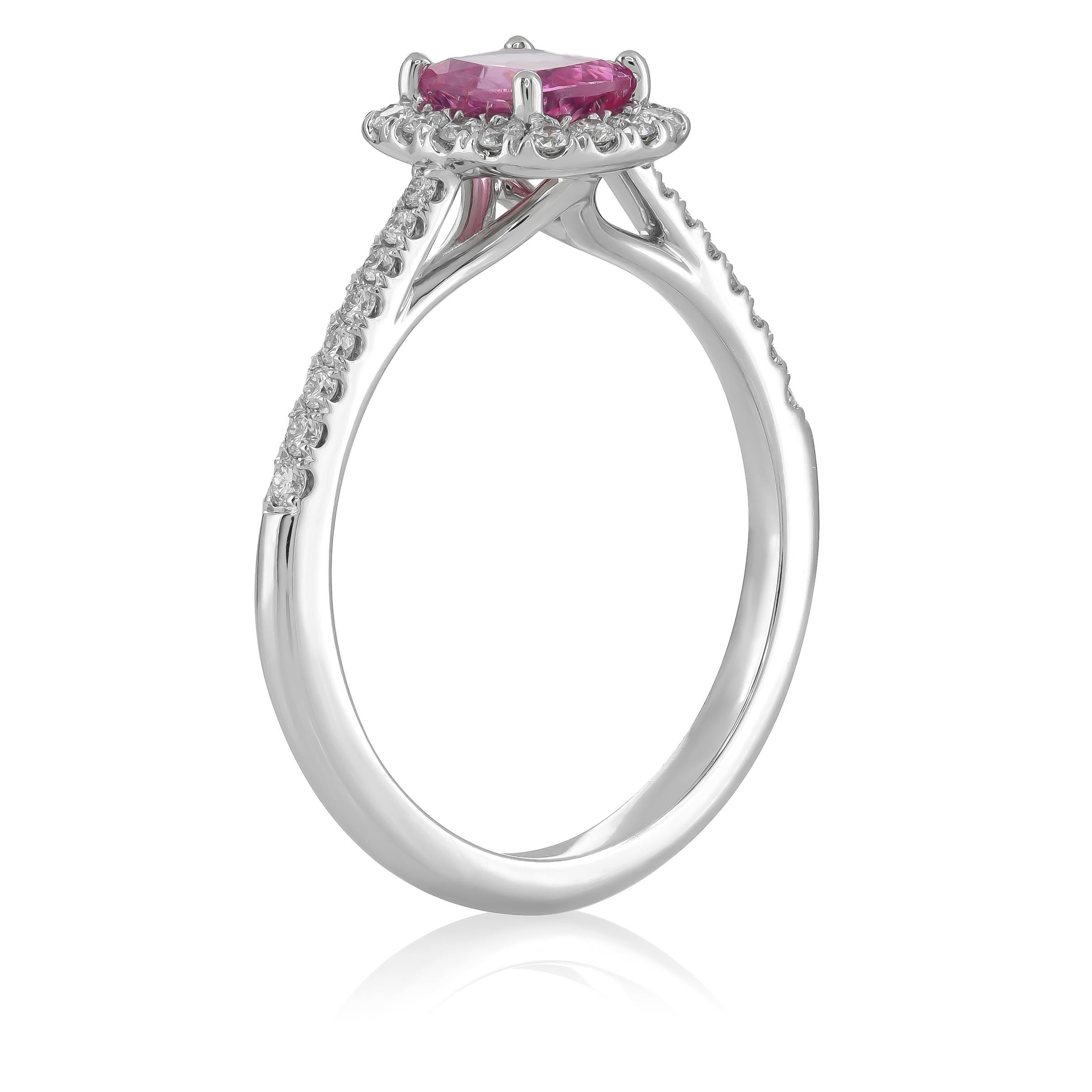 Mixed Cut Natural Pink Spinel Gemstone 0.85 cts in 14K White Gold Ring with Diamonds For Sale