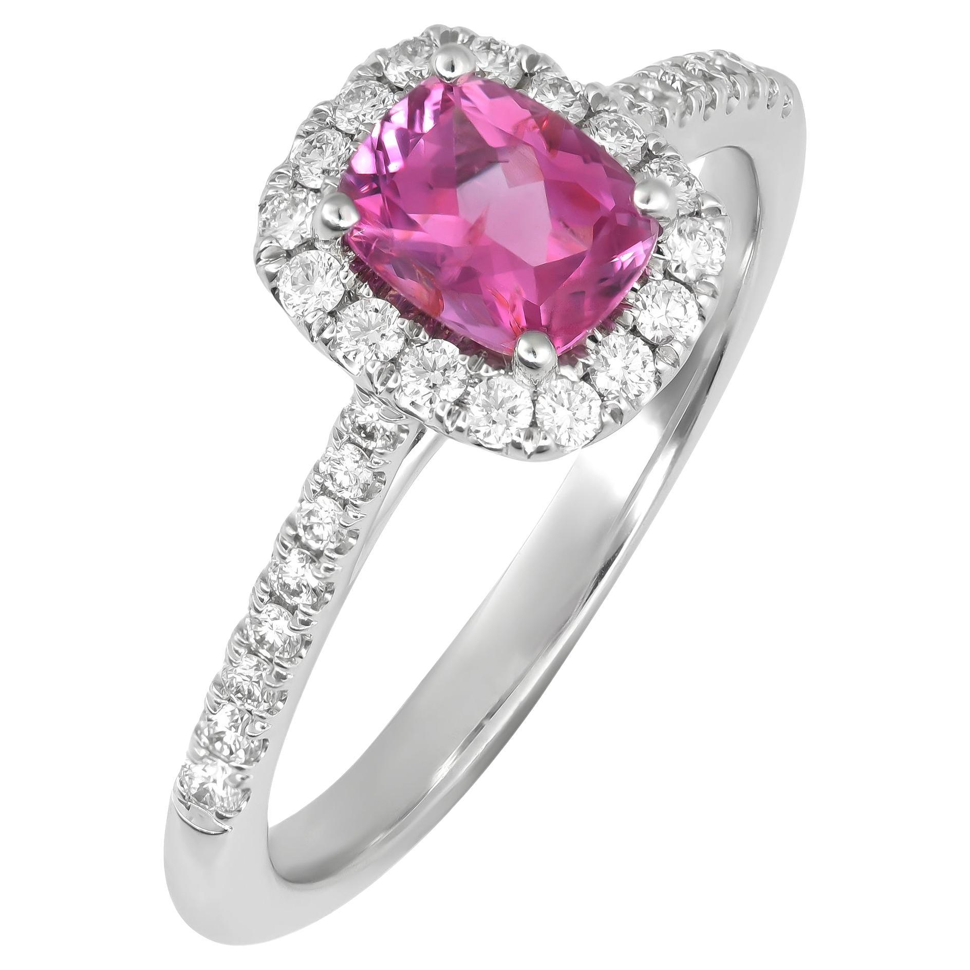 Natural Pink Spinel Gemstone 0.85 cts in 14K White Gold Ring with Diamonds For Sale
