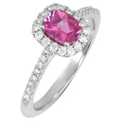 Natural Pink Spinel Gemstone 0.85 cts in 14K White Gold Ring with Diamonds