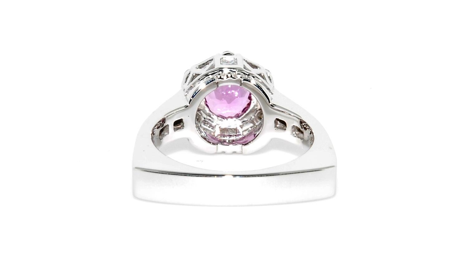 Modern Natural Pink Topaz and Diamond Custom Ring in 14 Karat White Gold For Sale