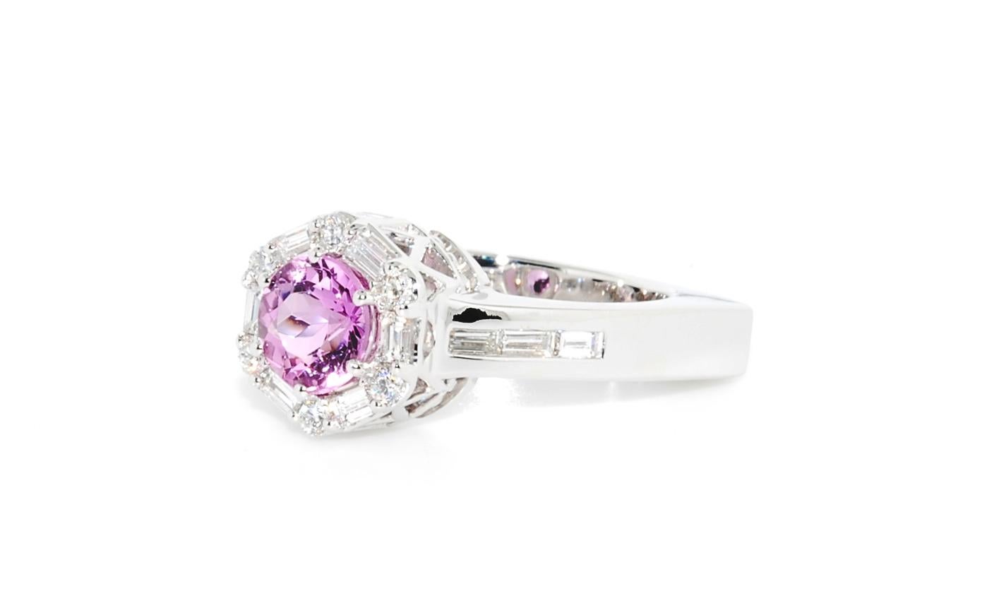 Natural Pink Topaz and Diamond Custom Ring in 14 Karat White Gold In New Condition For Sale In Lake Havasu City, AZ