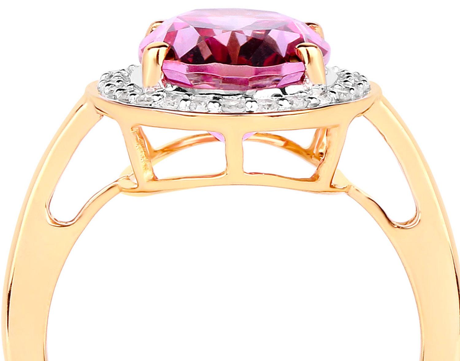 Oval Cut Natural Pink Topaz and Diamond Halo Cocktail Ring 5.70 Carats 14K Yellow Gold For Sale