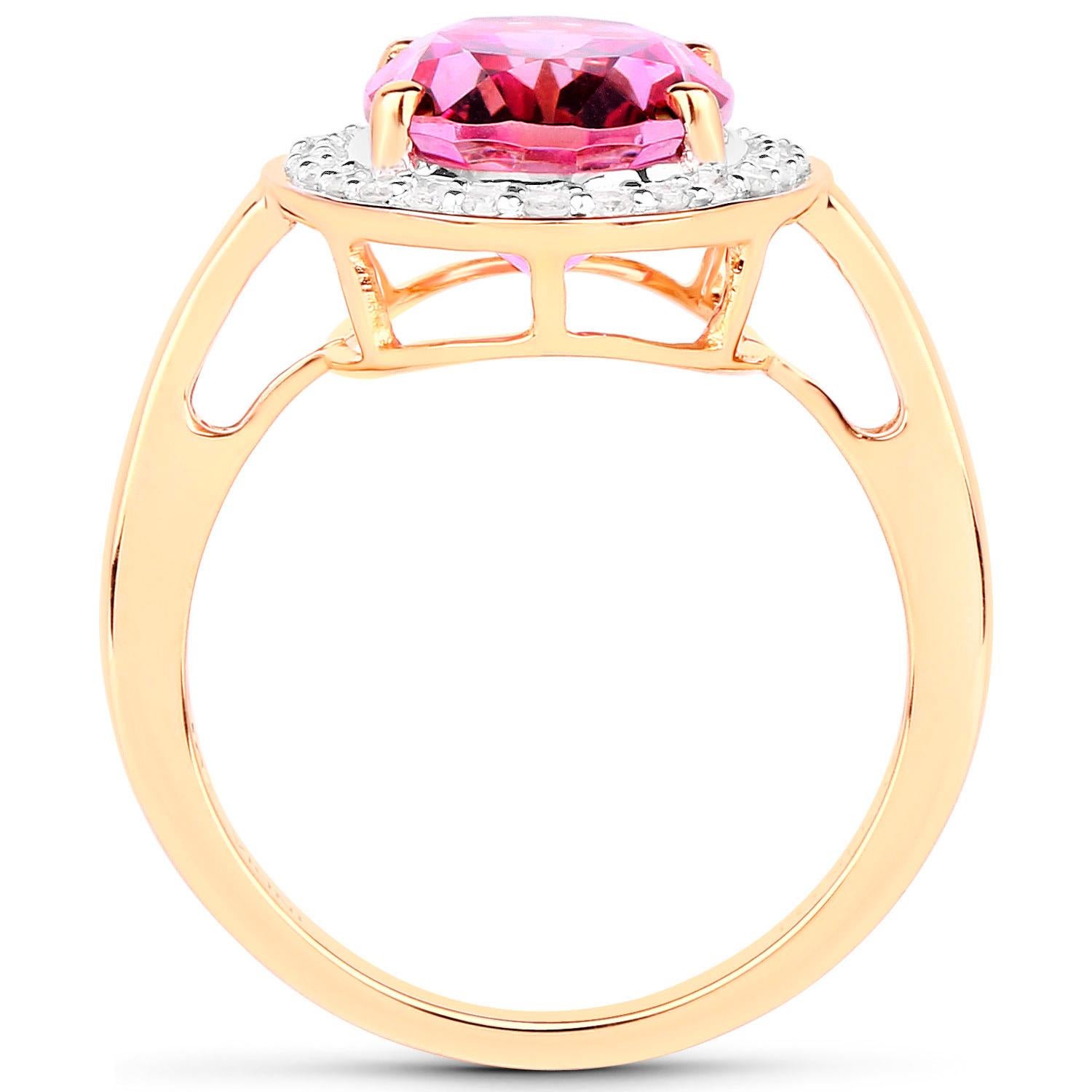 Pink Topaz Ring With Diamonds 5.70 Carats 14K Yellow Gold In Excellent Condition In Aliso Viejo, CA