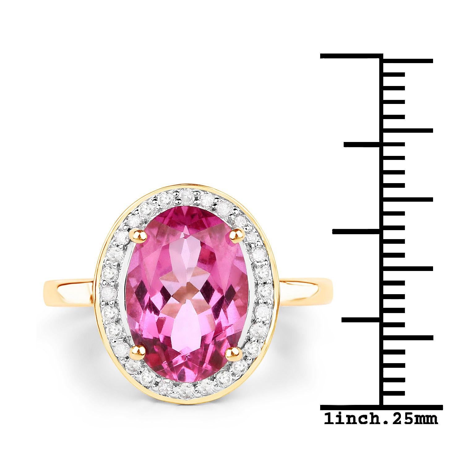 Women's or Men's Natural Pink Topaz and Diamond Halo Cocktail Ring 5.70 Carats 14K Yellow Gold For Sale