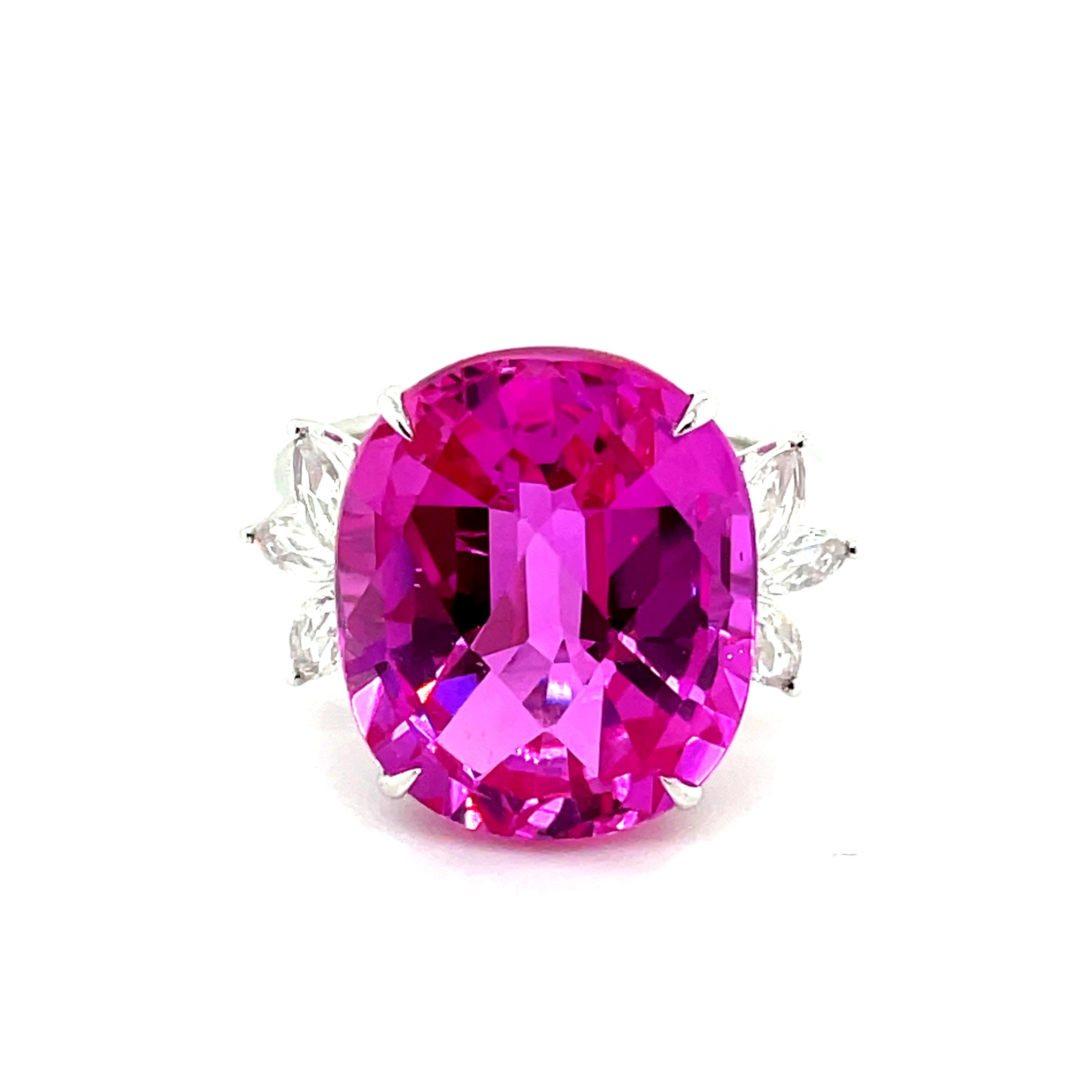 Pink Topaz and Diamond Marquise Engagement Ring In New Condition For Sale In Hong Kong, HK